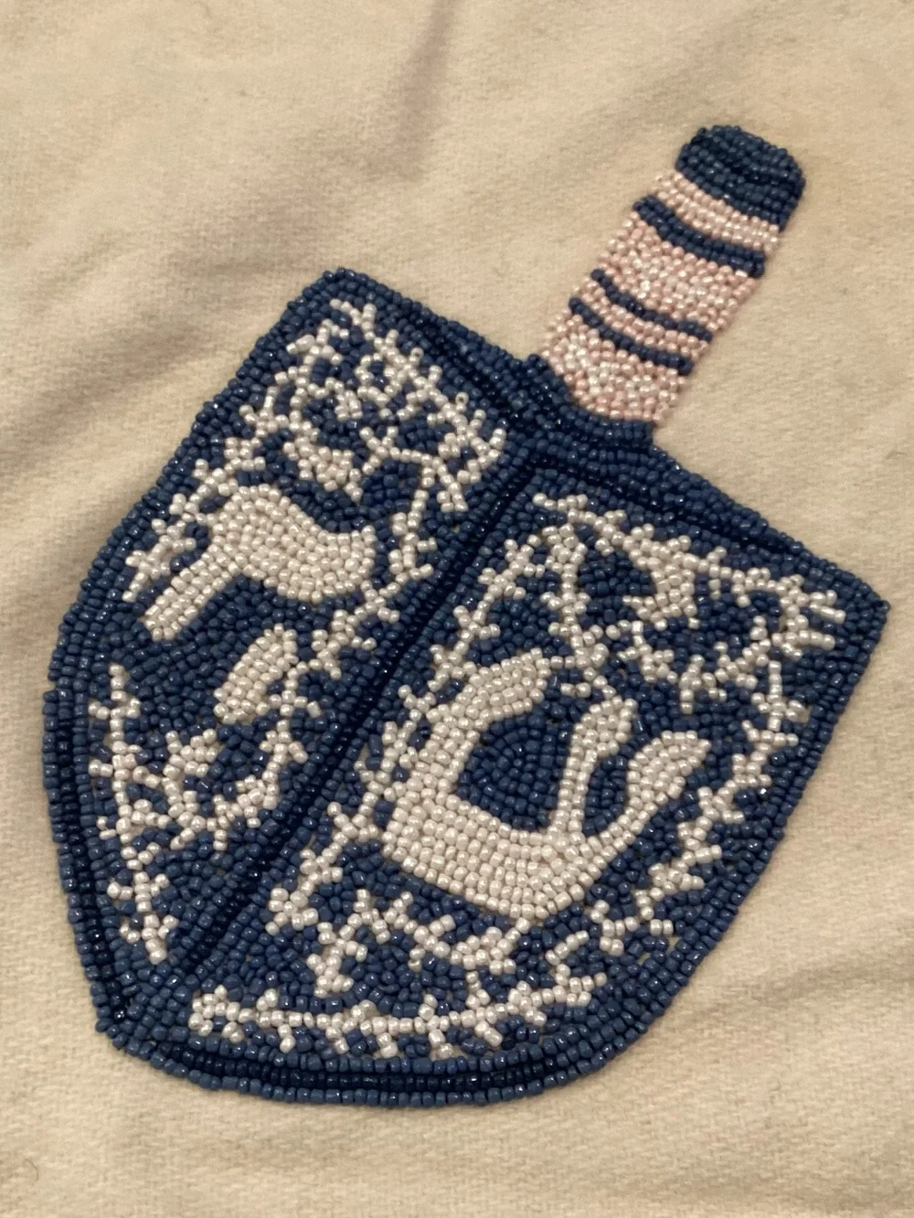 Cream & Navy Dreidel Embroidered Table Runner with Tassels